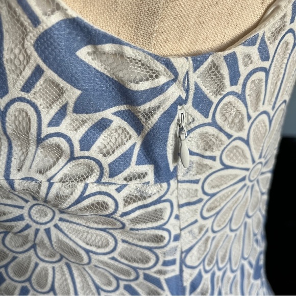 Talbots Blue White Floral Lace Lined Sleeveless Shift Dress Sz 2P Petite - Picture 4 of 8